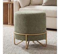 Ya-Home Ottoman de Salon Moderne, Tabouret Rond Élégant, Chenille, Vert | Repose-Pieds Rembourré, Pouf avec Pieds en Métal pour Chambre, Salon, Entrée