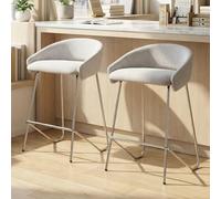 Ya-Home Tabouret de Bar Lot de 2,Chaise Haute Cuisine 65cm,Chenille,Gris | Repose-Pied en Métal,Avec Patins Réglables,Chaise Comptoir pour Îlot Central Cuisine/Bar