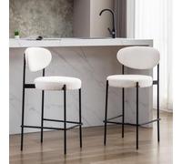 Ya-Home Tabouret de Bar Rétro en Fausse Fourrure Lot de 2 Chaise Bar avec Pieds en Métal Chaise Haute Bar pour Ilot Central Cuisine, Blanc