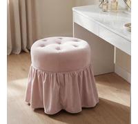 Ya-Home Tabouret de Coiffeuse à Roulettes en Velours, Rose | Siège de Coiffeuse avec Jupe à Volants, Tabouret Rond à Boutons pour Chambre/Salon/Institut de Beauté