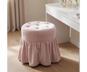 Ya-Home Tabouret de Coiffeuse à Roulettes en Velours, Rose | Siège de Coiffeuse avec Jupe à Volants, Tabouret Rond à Boutons pour Chambre/Salon/Institut de Beauté