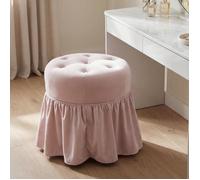 Ya-Home Tabouret de Coiffeuse à roulettes Tabouret Rond en Velours Siège avec Jupe à Volants, Pouf à Boutons pour Chambre, Rose