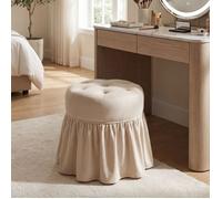 Ya-Home Tabouret de Coiffeuse à roulettes Tabouret Rond en Velours Siège avec Jupe à Volants, Pouf à Boutons pour Chambre, Blanc