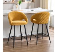 Ya-Home Tabourets de Bar Moderne avec Pieds en Métal Lot de 2 Chaise Bar en Chenille Tabouret de Comptoir avec Repose-Pieds Chaises de Cuisine, Jaune