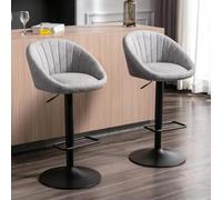 Ya-Home Tabourets de Bar Moderne Lot de 2 Réglable & Pivotant, Gris | Chaise Bar en Tissu Réglable en Hauteur, Chaise Haute Cuisine Confortable, Tbourets Haut avec Repose-pied