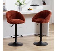 Ya-Home Tabourets de Bar Moderne Lot de 2 Réglable & Pivotant, Rouge | Chaise Bar en Tissu Réglable en Hauteur, Chaise Haute Cuisine Confortable, Tbourets Haut avec Repose-pied