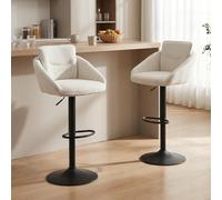 Ya-Home Tabourets de Bar Pivotant à 360° Lot de 2 en Lin, Beige | Chaise de Bar Réglable en Hauteur, Chaises Haute Cuisine Moderne, Tabouret Haut avec Repose-Pieds pour Cuisine/Bar/Cafe