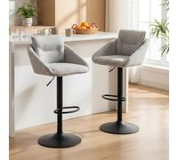 Ya-Home Tabourets de Bar Pivotant à 360° Lot de 2 en Lin, Gris | Chaise de Bar Réglable en Hauteur, Chaises Haute Cuisine Moderne, Tabouret Haut avec Repose-Pieds pour Cuisine/Bar/Cafe