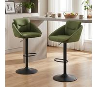 Ya-Home Tabourets de Bar Pivotant à 360° Lot de 2 en Lin, Vert | Chaise de Bar Réglable en Hauteur, Chaises Haute Cuisine Moderne, Tabouret Haut avec Repose-Pieds pour Cuisine/Bar/Cafe
