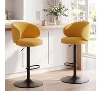 Ya-Home Tabourets de Bar Pivotant Lot de 2 en Lin, Jaune | Chaise Bar Moderne Réglable en Hauteur avec Base en Métal, Chaise Haute Bar pour Cuisine/Ilot Centrale