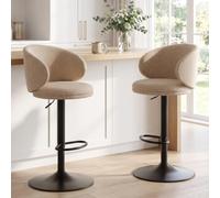 Ya-Home Tabourets de Bar Pivotant Lot de 2 en Lin, Kaki | Chaise Bar Moderne Réglable en Hauteur avec Base en Métal, Chaise Haute Bar pour Cuisine/Ilot Centrale