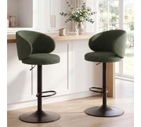 Ya-Home Tabourets de Bar Pivotant Lot de 2 en Lin, Vert | Chaise Bar Moderne Réglable en Hauteur avec Base en Métal, Chaise Haute Bar pour Cuisine/Ilot Centrale