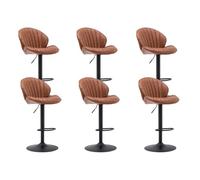 Ya-Home Tabourets de Bar Pivotants en Cuir PU Lot de 6, Marron | Chaise Bar avec Repose-Pied, Tabouret Haut Cuisine avec Dossier,Chaise Haute Pied Dorée pour Cuisine/Bar/Îlot Central