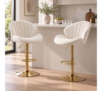 Ya-Home Tabourets de Bar Pivotants en Velours Lot de 2, Beige | Chaise Bar avec Repose-Pied, Tabouret Haut Cuisine avec Dossier,Chaise Haute Pied Dorée pour Cuisine/Bar/Îlot Central