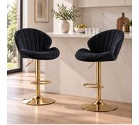 Ya-Home Tabourets de Bar Pivotants en Velours Lot de 2, Moir | Chaise Bar avec Repose-Pied, Tabouret Haut Cuisine avec Dossier,Chaise Haute Pied Dorée pour Cuisine/Bar/Îlot Central