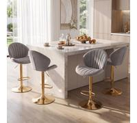 Ya-Home Tabourets de Bar Pivotants en Velours Lot de 4, Gris | Chaise Bar avec Repose-Pied, Tabouret Haut Cuisine avec Dossier,Chaise Haute Pied Dorée pour Cuisine/Bar/Îlot Central