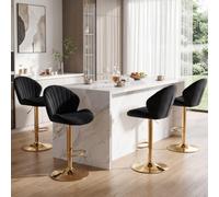 Ya-Home Tabourets de Bar Pivotants en Velours Lot de 4, Noir | Chaise Bar avec Repose-Pied, Tabouret Haut Cuisine avec Dossier,Chaise Haute Pied Dorée pour Cuisine/Bar/Îlot Central