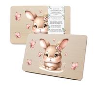 Yabaduu RV007 Planche à petit-déjeuner individuelle en bois pour enfants - 23,5 x 15 cm - Motif animal - Cadeau d'anniversaire d'enfant - RV007 (01 lapin rose, sans nom au choix)