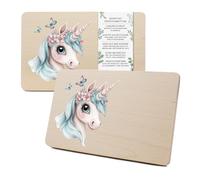 Yabaduu RV007 Planche à petit-déjeuner individuelle en bois pour enfants - 23,5 x 15 cm - Motif animal - Cadeau d'anniversaire d'enfant - RV007 (09 licorne, sans nom au choix)