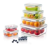 Yabano Lot de 7 boîtes de conservation alimentaire avec couvercles hermétiques - Boîtes à déjeuner étanches pour la cuisine - Réutilisables - Passe au micro-ondes et au lave-vaisselle - Sans BPA