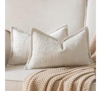 Yaertun Lot de 2 Chenille Housses de Coussin Décoratives texturées à Large Bord Taie d'oreiller Doux Confortable Velours Coussins Farmhouse Canapé Lit Sofa Salon 30x50 cm Blanc Crème