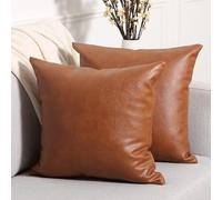 Yaertun Lot de 2 Housse de Coussin Couleur Pure en Similicuir Taie d'oreiller Moderne Luxe Style Decoration Maison Salon Chambre pour Canapé 60x60 cm Marron