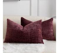Yaertun Lot de 2 Housses de Coussin Chenille Texture Moderne | 40x60 cm Bordeaux Taie d'oreiller Décoratives,Velours Dos,Douces et Confortables pour Canapé Lit Salon Ferme