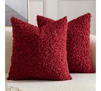 Yaertun Lot de 2 Housses de Coussin Décorative en Fausse Fourrure Taie d'oreiller en Sherpa Bou ouces et Duveteuses Coussin pour Canapé Sofa Lit et Salon 50x50 cm Bordeaux