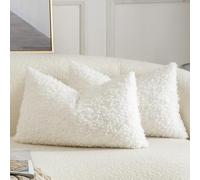 Yaertun Lot de 2 Housses de Coussin Décorative en Fausse Fourrure Taie d'oreiller en Sherpa Bou ouces et Duveteuses Coussin pour Canapé Sofa Lit et Salon 30x50 cm Blanc crème