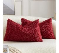 Yaertun Lot de 2 Housses de Coussin Décorative en Fausse Fourrure Taie d'oreiller en Sherpa Bou ouces et Duveteuses Coussin pour Canapé Sofa Lit et Salon 30x50 cm Bordeaux
