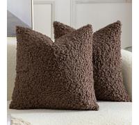 Yaertun Lot de 2 Housses de Coussin Décorative en Fausse Fourrure Taie d'oreiller en Sherpa Bou ouces et Duveteuses Coussin pour Canapé Sofa Lit et Salon 45x45 cm Marron Chocolat