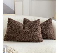 Yaertun Lot de 2 Housses de Coussin Décorative en Fausse Fourrure Taie d'oreiller en Sherpa Bou ouces et Duveteuses Coussin pour Canapé Sofa Lit et Salon 30x50 cm Marron Chocolat