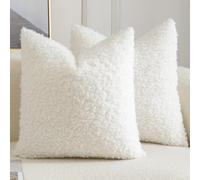 Yaertun Lot de 2 Housses de Coussin Décorative en Fausse Fourrure Taie d'oreiller en Sherpa Bou ouces et Duveteuses Coussin pour Canapé Sofa Lit et Salon 55x55 cm Blanc crème