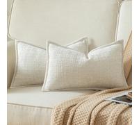 Yaertun Lot de 2 Housses de Coussin Décoratives Texturées Chenille Taie d'oreiller Uni Accentuelle Housse Douce et Confortable avec Dos en Velours pour Canapé Sofa Lit Salon 30x50 cm Blanc crème