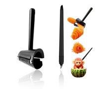 YAFIYGI Lot de 2 outils de sculpture de fruits - Aiguiseur de carottes, légumes, recourbe-éplucheur, coupe-spirale, outil pour garniture, trancheuse, rasoir pour carottes, fruits, légumes (noir)