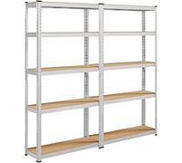 Yaheetech 2 x Étagère de Rangement 180 x 90 x 30 cm Étagère Garage à 5 Niveaux avec Cadre en Métal Tablette en Bois MDF Réglable en Hauteur Domicile Magasin Bureau Entrepôt Argenté