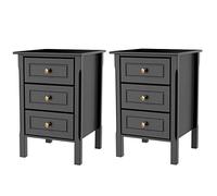 Yaheetech 2 x Tables de Chevet en Bois Noir avec 3 Tiroirs Pied en Bois de Pin Tables de Nuit Moderne 40 x 40 x 60cm Table d'Appoint Salon Chambre