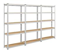 Yaheetech 3 x Étagère de Rangement 180 x 90 x 30 cm Étagère Garage à 5 Niveaux avec Cadre en Métal Tablette en Bois MDF Réglable en Hauteur Domicile Magasin Bureau Entrepôt Argenté