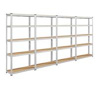 Yaheetech 4 x Étagère de Rangement 180 x 90 x 30 cm Étagère Garage à 5 Niveaux avec Cadre en Métal Tablette en Bois MDF Réglable en Hauteur Domicile Magasin Bureau Entrepôt Argenté