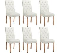 Yaheetech 6 Chaises de Salle à Manger avec Chêne Tissu Chaise de Salon Mobilier pour Bureau Cuisine Bar Réunion Hôtel 45,5 x 62 x 98,5cm Beige