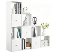 Yaheetech Bibliothèque Escalier à 10 Compartiments avec 4 Paniers, Étagère de Rangement à Casiers Ouverts, Meuble Moderne pour Salon, Chambre, Bureau, 128 x 29 x 128 cm, Blanc
