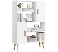 Yaheetech Bibliothèque Moderne avec 2 Armoire et 4 Étagères Ouvertes, Meuble de Rangement pour Salon, Bureau, Salle à Manger, Blanc, 80 x 23.5 x 120,5 cm