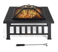 Yaheetech Brasero Extérieur Carré Poêle à Bois de Jardin en Métal avec Couverture et Poker, Noir