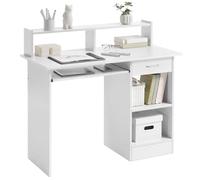 Yaheetech Bureau Blanc pour Ordinateur PC Bureau Informatique avec Porte Clavier Coulissant Tiroir et 2 étagères de Rangement Table de Bureaux pour Chambre Studio 106 x 50 x 94 cm