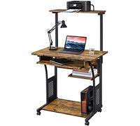 Yaheetech Bureau Informatique avec 3 Tablettes de Rangement Design Table Ordinateur roulettes avec Freins Bureau Ordinateur 80 x 50 x 132 cm Brun Rustique