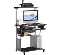 Yaheetech Bureau Informatique avec 3 Tablettes de Rangement Design Table Ordinateur roulettes avec Freins Bureau Ordinateur Noir 80 x 50 x 132 cm