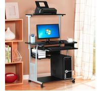 Yaheetech Bureau Informatique avec 3 Tablettes de Rangement Roulettes avec Freins Bureau Ordinateur Noir 80 x 50 x 132 cm