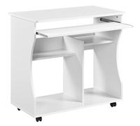 Yaheetech Bureau Informatique Blanc pour Ordinateur à roulettes avec Grand Support Clavier Coulissant/4 étagères en Bois pour Travailler, 80,1 x 48,1 x 76,2 cm, Moderne