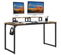 Yaheetech Bureau Informatique, Table d'Ordinateur, 140 x 60 x 75cm, Bureau Gaming/Travail/d'Étude avec Support de Moteur/2 illets pour Cables/1 Crochet d'Écouteur, Brun Rustique