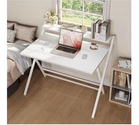 Yaheetech Bureau Informatique Table d'ordinateur avec Petit Étagère Surélevée et Pieds en Forme X, Blanc